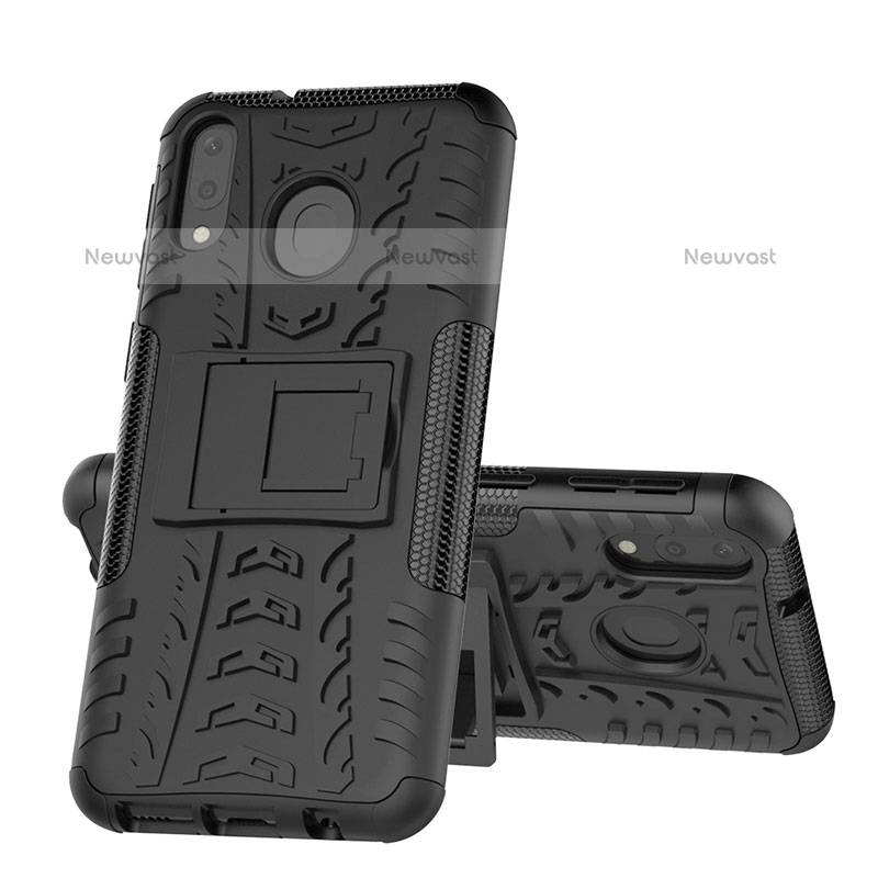 Silicone Matte Finish and Plastic Back Cover Case with Stand J01X for Samsung Galaxy M20 Black