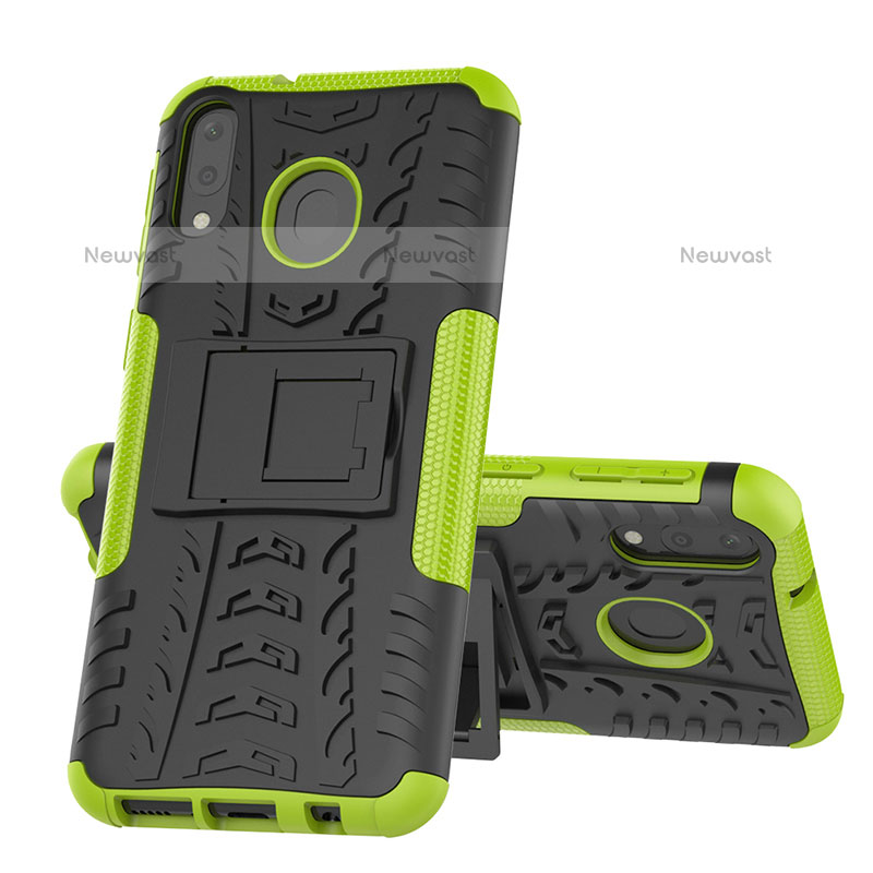 Silicone Matte Finish and Plastic Back Cover Case with Stand J01X for Samsung Galaxy M20 Green