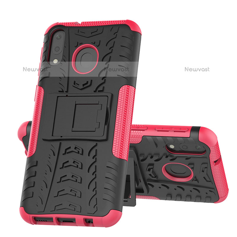 Silicone Matte Finish and Plastic Back Cover Case with Stand J01X for Samsung Galaxy M20 Hot Pink