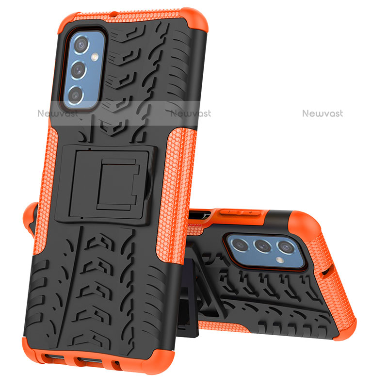Silicone Matte Finish and Plastic Back Cover Case with Stand J01X for Samsung Galaxy M52 5G Orange