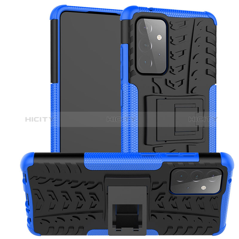 Silicone Matte Finish and Plastic Back Cover Case with Stand J02X for Samsung Galaxy A72 4G Blue