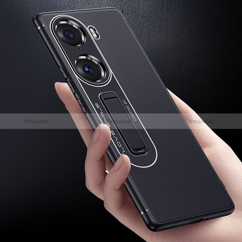 Silicone Matte Finish and Plastic Back Cover Case with Stand JB1 for Huawei Honor 60 Pro 5G