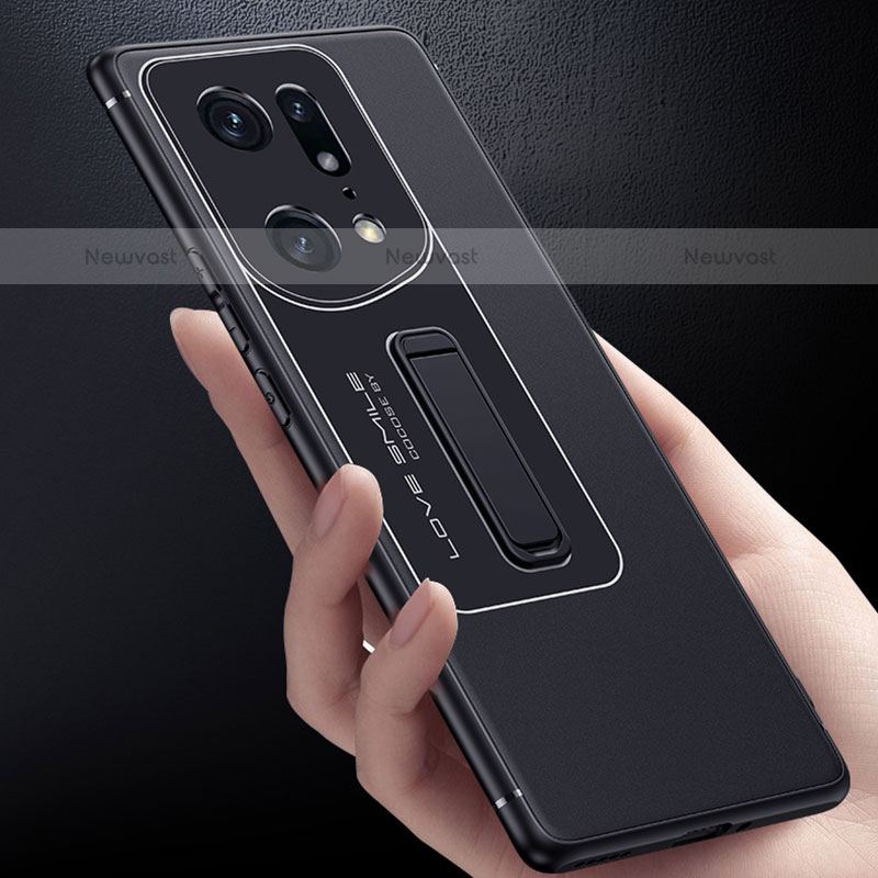 Silicone Matte Finish and Plastic Back Cover Case with Stand JB1 for Oppo Find X5 Pro 5G