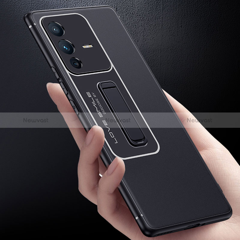 Silicone Matte Finish and Plastic Back Cover Case with Stand JB1 for Vivo V23 Pro 5G