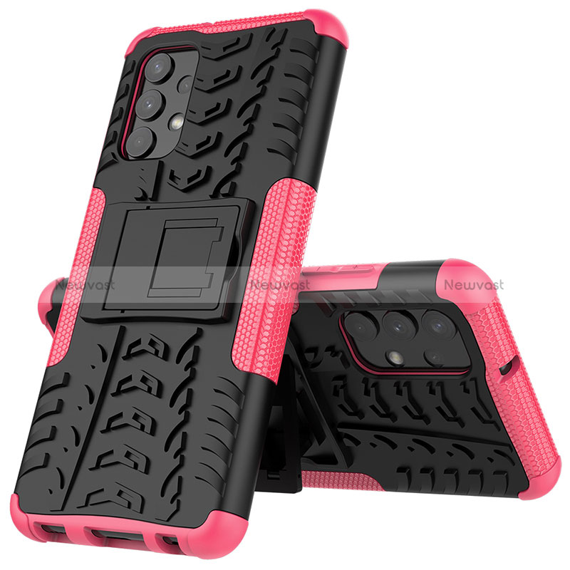 Silicone Matte Finish and Plastic Back Cover Case with Stand JX01 for Samsung Galaxy A32 4G Hot Pink