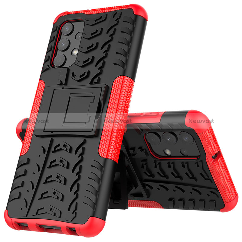 Silicone Matte Finish and Plastic Back Cover Case with Stand JX01 for Samsung Galaxy A32 4G Red