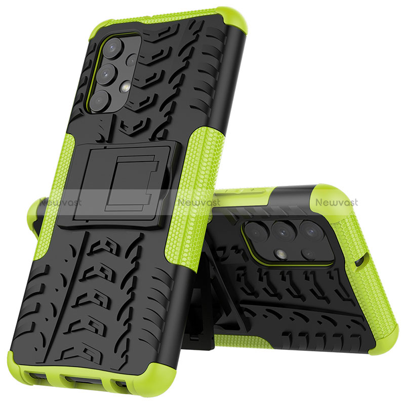 Silicone Matte Finish and Plastic Back Cover Case with Stand JX01 for Samsung Galaxy A32 5G Green
