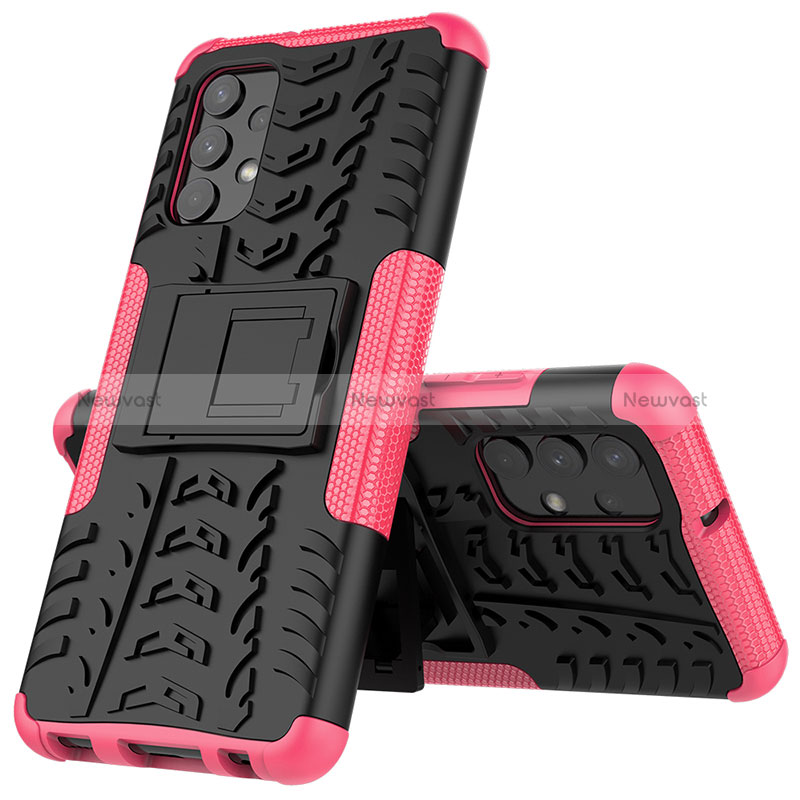 Silicone Matte Finish and Plastic Back Cover Case with Stand JX01 for Samsung Galaxy A32 5G Hot Pink