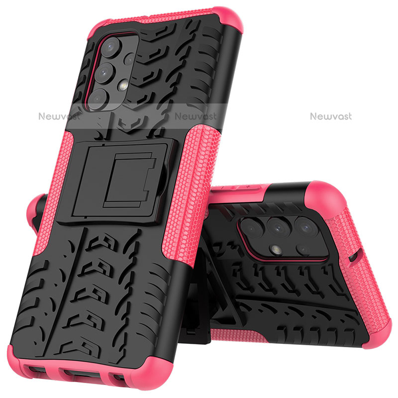 Silicone Matte Finish and Plastic Back Cover Case with Stand JX01 for Samsung Galaxy M32 5G Hot Pink