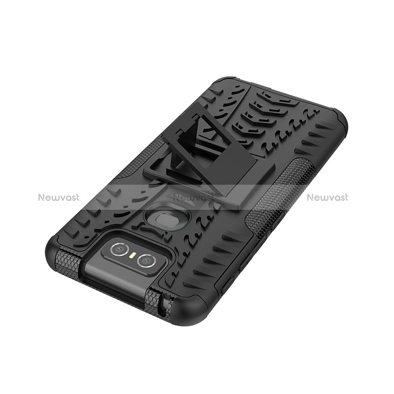 Silicone Matte Finish and Plastic Back Cover Case with Stand JX1 for Asus Zenfone 6 ZS630KL