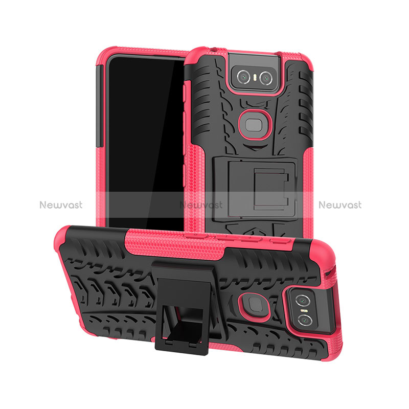 Silicone Matte Finish and Plastic Back Cover Case with Stand JX1 for Asus Zenfone 6 ZS630KL