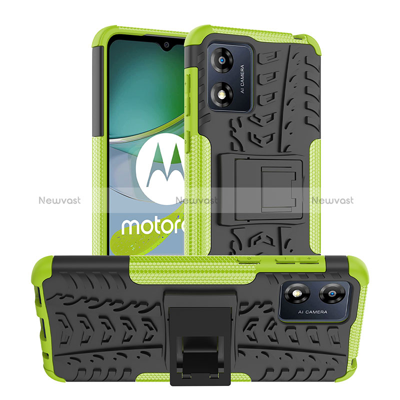 Silicone Matte Finish and Plastic Back Cover Case with Stand JX1 for Motorola Moto E13 Green