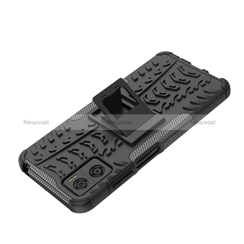 Silicone Matte Finish and Plastic Back Cover Case with Stand JX1 for Motorola Moto E22