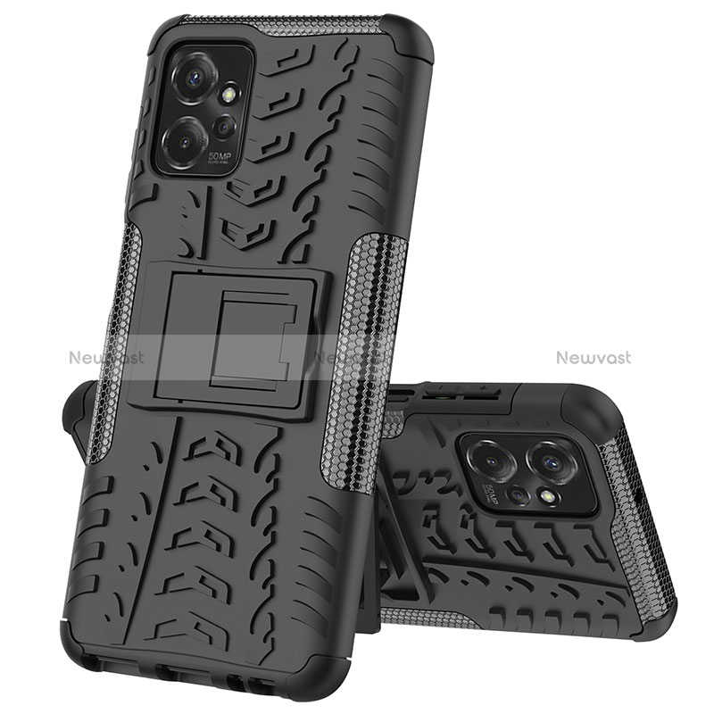 Silicone Matte Finish and Plastic Back Cover Case with Stand JX1 for Motorola Moto G Power 5G (2023) Black