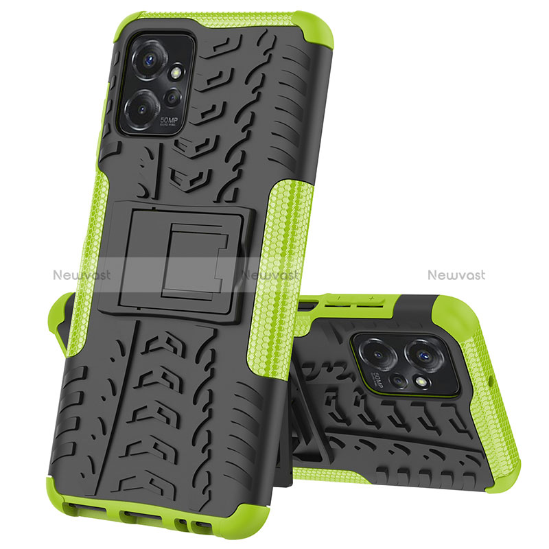 Silicone Matte Finish and Plastic Back Cover Case with Stand JX1 for Motorola Moto G Power 5G (2023) Green