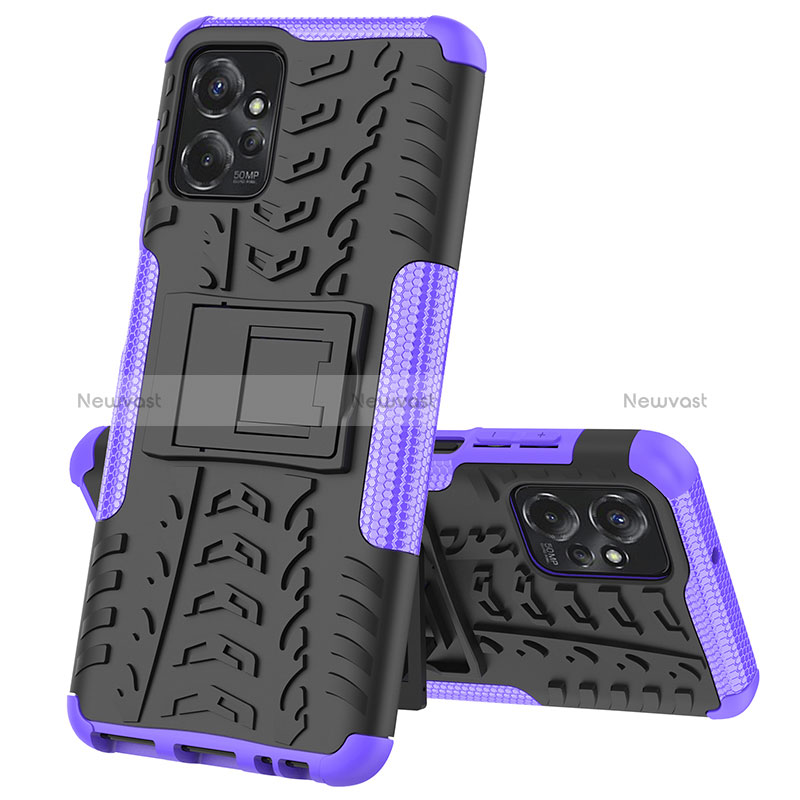 Silicone Matte Finish and Plastic Back Cover Case with Stand JX1 for Motorola Moto G Power 5G (2023) Purple