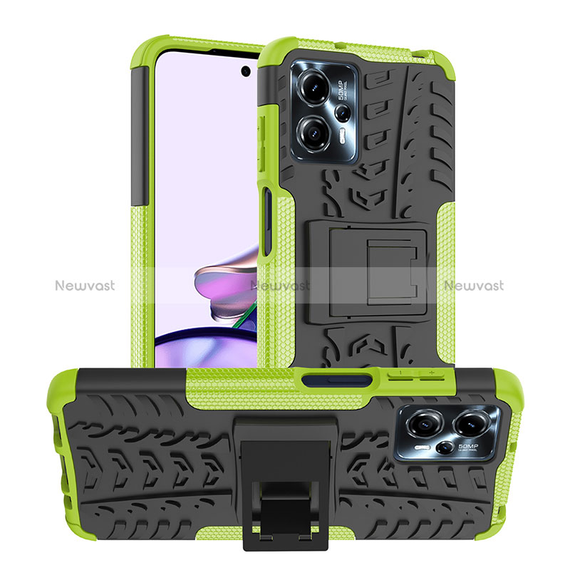 Silicone Matte Finish and Plastic Back Cover Case with Stand JX1 for Motorola Moto G13 Green