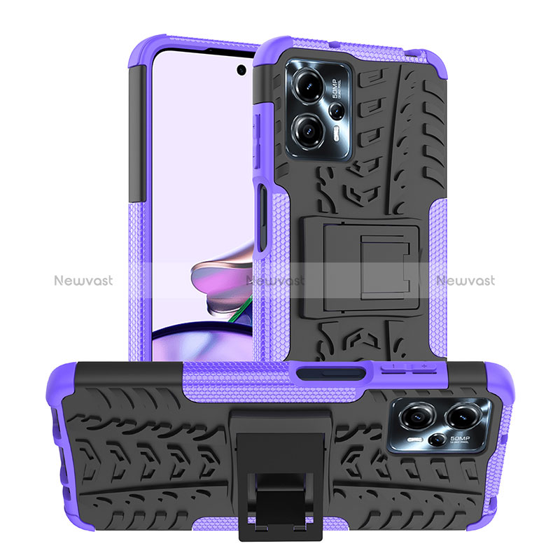 Silicone Matte Finish and Plastic Back Cover Case with Stand JX1 for Motorola Moto G13 Purple