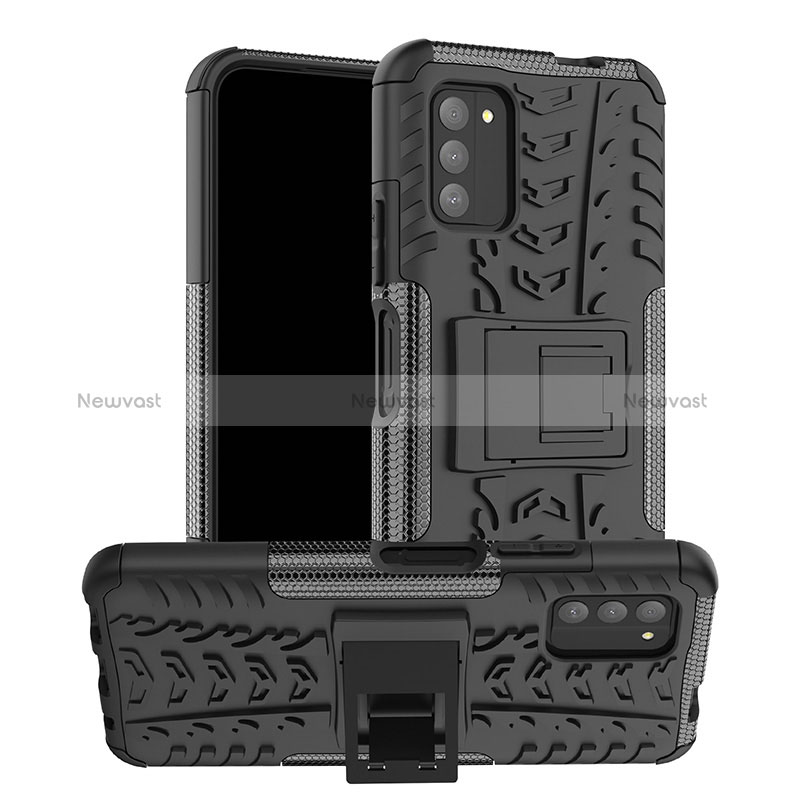 Silicone Matte Finish and Plastic Back Cover Case with Stand JX1 for Nokia G100 Black