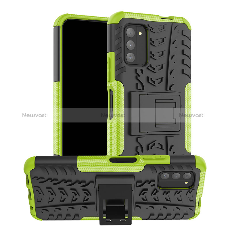 Silicone Matte Finish and Plastic Back Cover Case with Stand JX1 for Nokia G100 Green