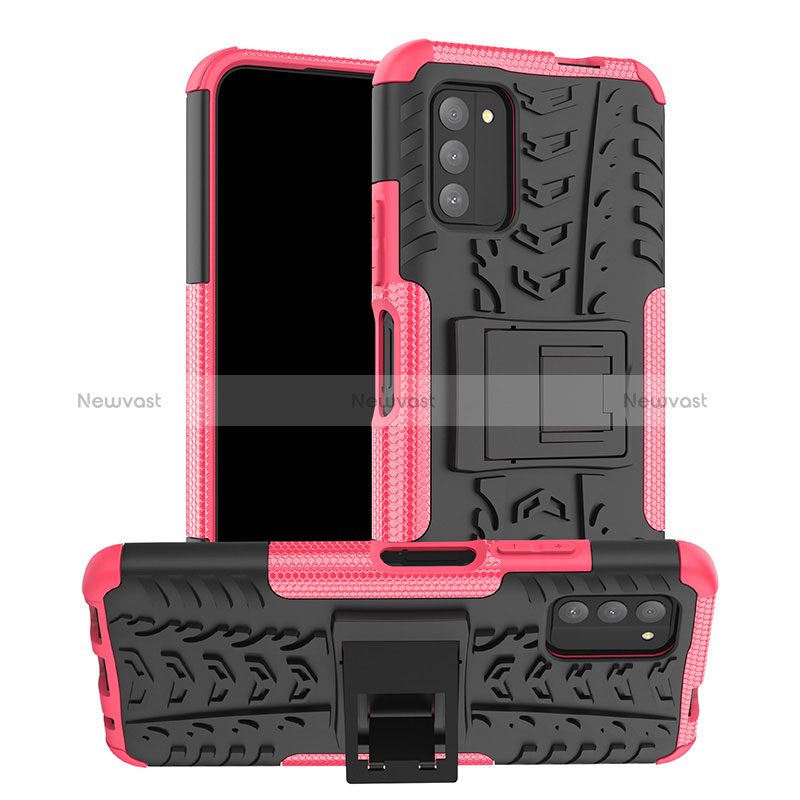 Silicone Matte Finish and Plastic Back Cover Case with Stand JX1 for Nokia G100 Hot Pink