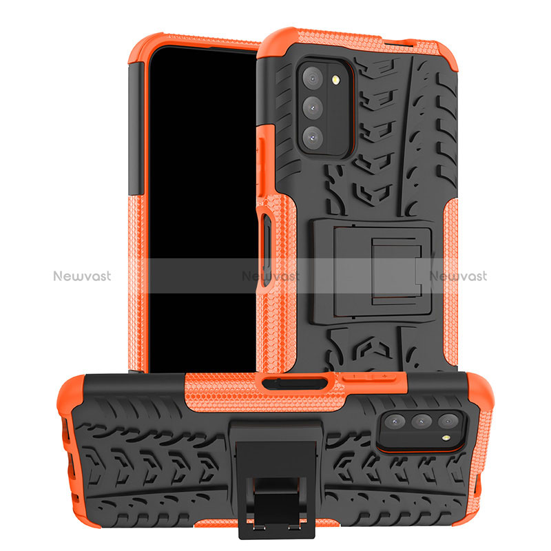 Silicone Matte Finish and Plastic Back Cover Case with Stand JX1 for Nokia G100 Orange