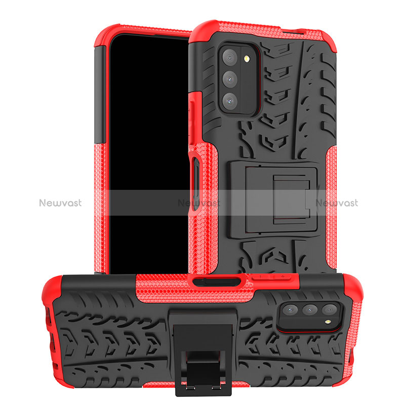 Silicone Matte Finish and Plastic Back Cover Case with Stand JX1 for Nokia G100 Red