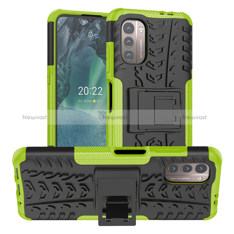 Silicone Matte Finish and Plastic Back Cover Case with Stand JX1 for Nokia G11