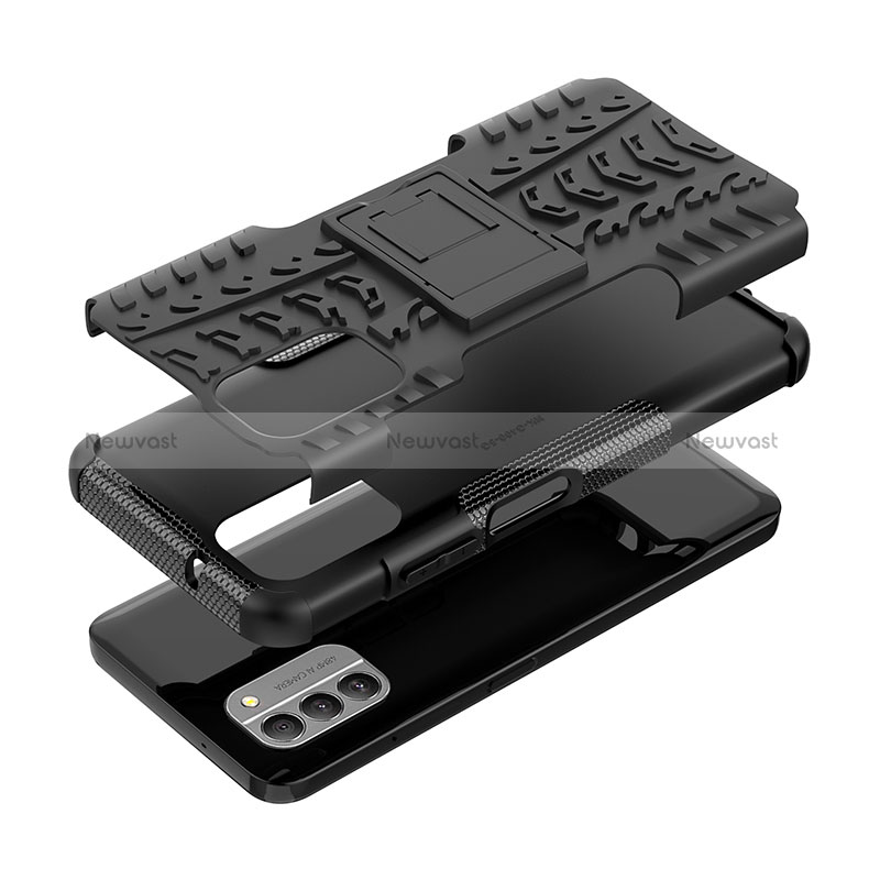 Silicone Matte Finish and Plastic Back Cover Case with Stand JX1 for Nokia G400 5G