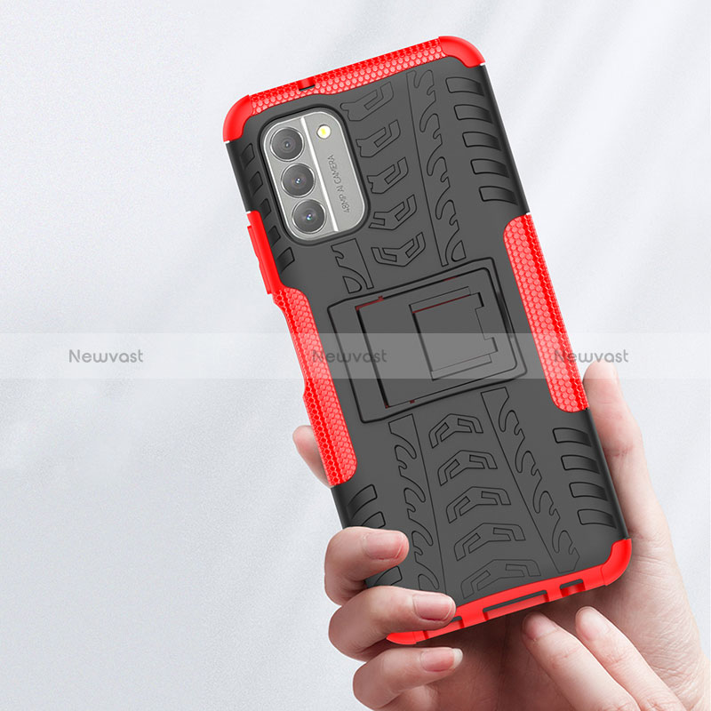 Silicone Matte Finish and Plastic Back Cover Case with Stand JX1 for Nokia G400 5G