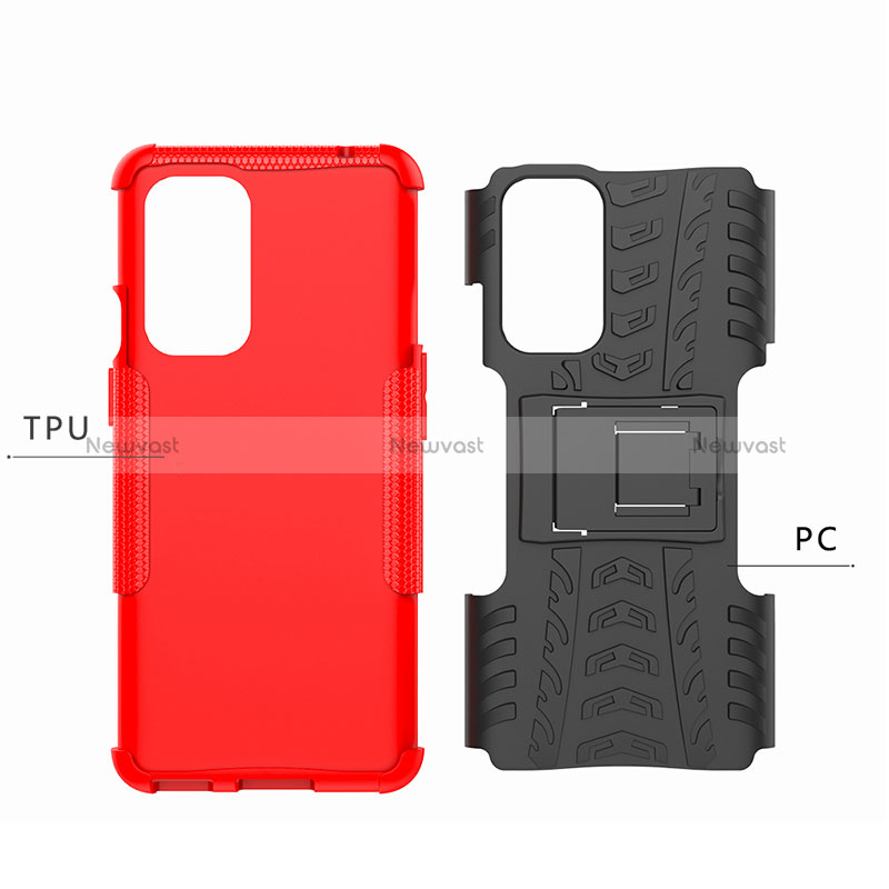 Silicone Matte Finish and Plastic Back Cover Case with Stand JX1 for OnePlus 9 5G