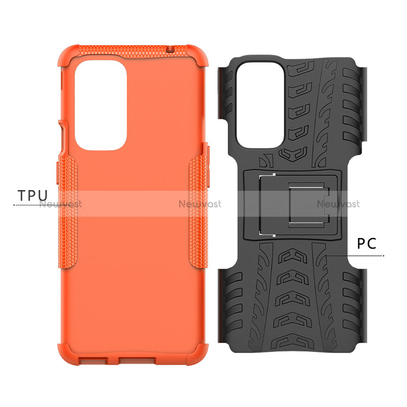 Silicone Matte Finish and Plastic Back Cover Case with Stand JX1 for OnePlus 9 Pro 5G