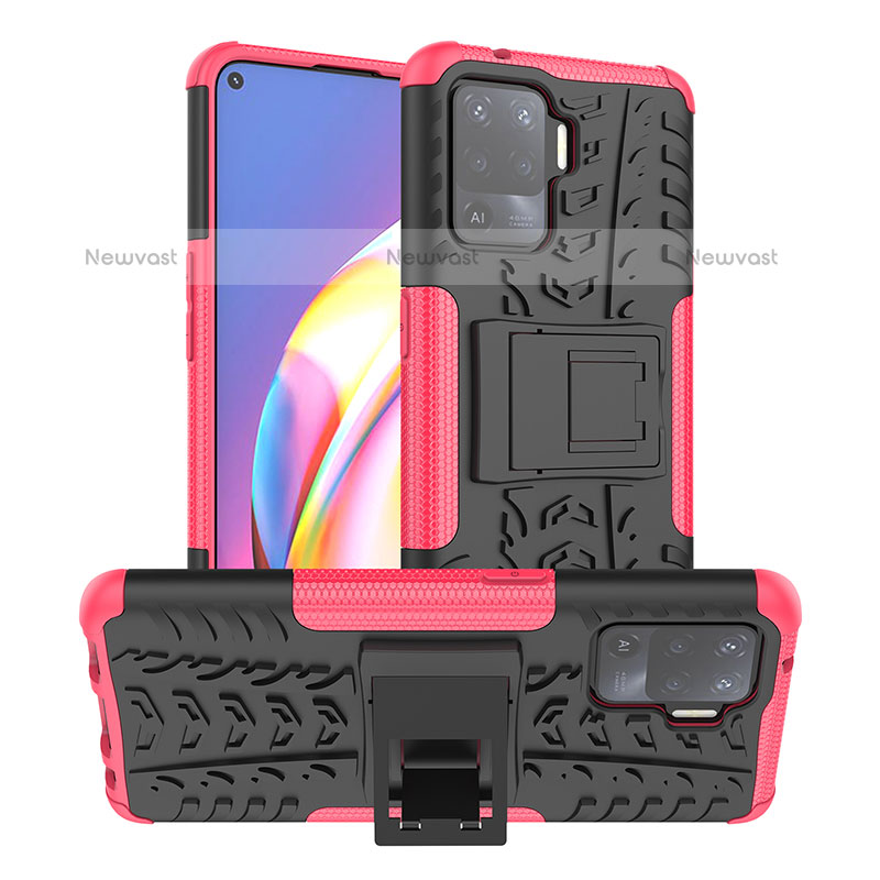 Silicone Matte Finish and Plastic Back Cover Case with Stand JX1 for Oppo A94 4G Hot Pink