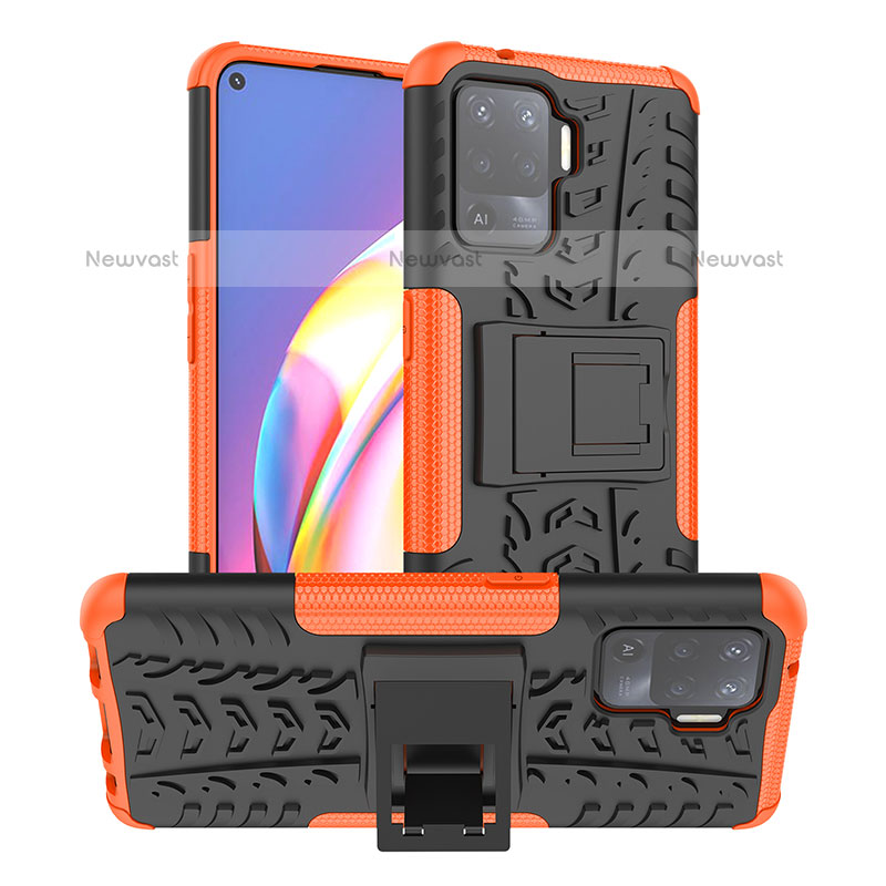 Silicone Matte Finish and Plastic Back Cover Case with Stand JX1 for Oppo A94 4G Orange