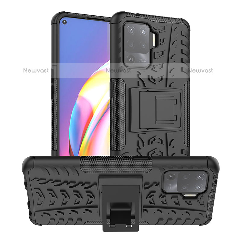 Silicone Matte Finish and Plastic Back Cover Case with Stand JX1 for Oppo F19 Pro Black