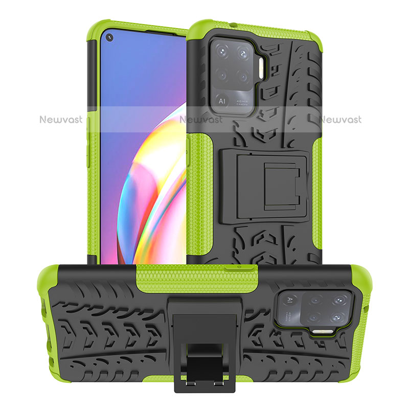 Silicone Matte Finish and Plastic Back Cover Case with Stand JX1 for Oppo F19 Pro Green