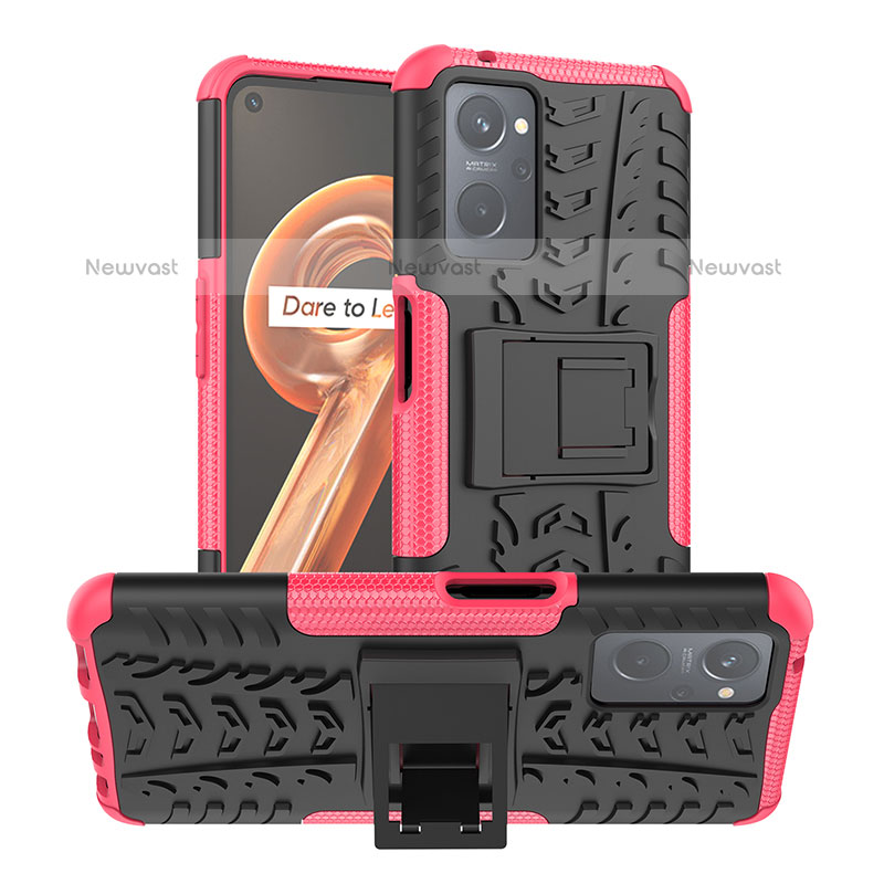 Silicone Matte Finish and Plastic Back Cover Case with Stand JX1 for Oppo K10 4G Hot Pink