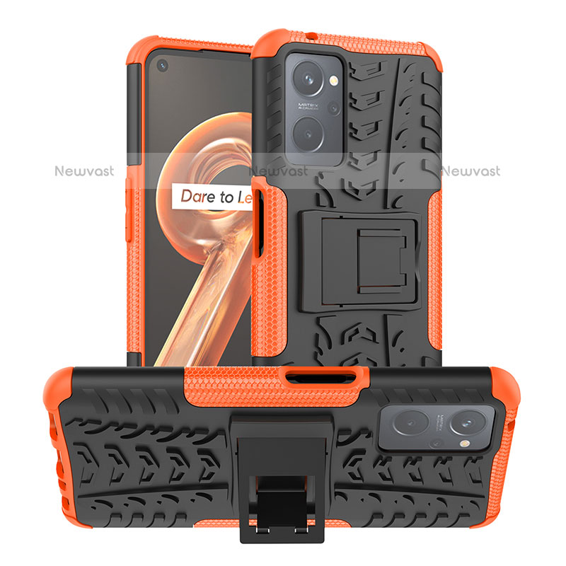 Silicone Matte Finish and Plastic Back Cover Case with Stand JX1 for Oppo K10 4G Orange