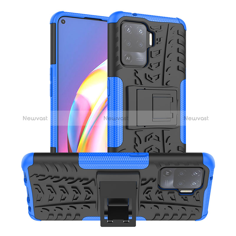 Silicone Matte Finish and Plastic Back Cover Case with Stand JX1 for Oppo Reno5 Lite Blue