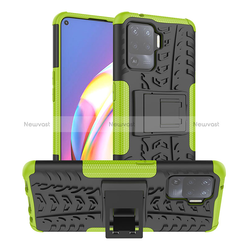 Silicone Matte Finish and Plastic Back Cover Case with Stand JX1 for Oppo Reno5 Lite Green