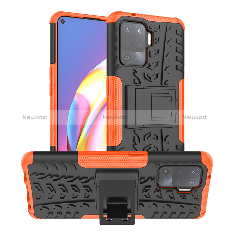 Silicone Matte Finish and Plastic Back Cover Case with Stand JX1 for Oppo Reno5 Lite Orange