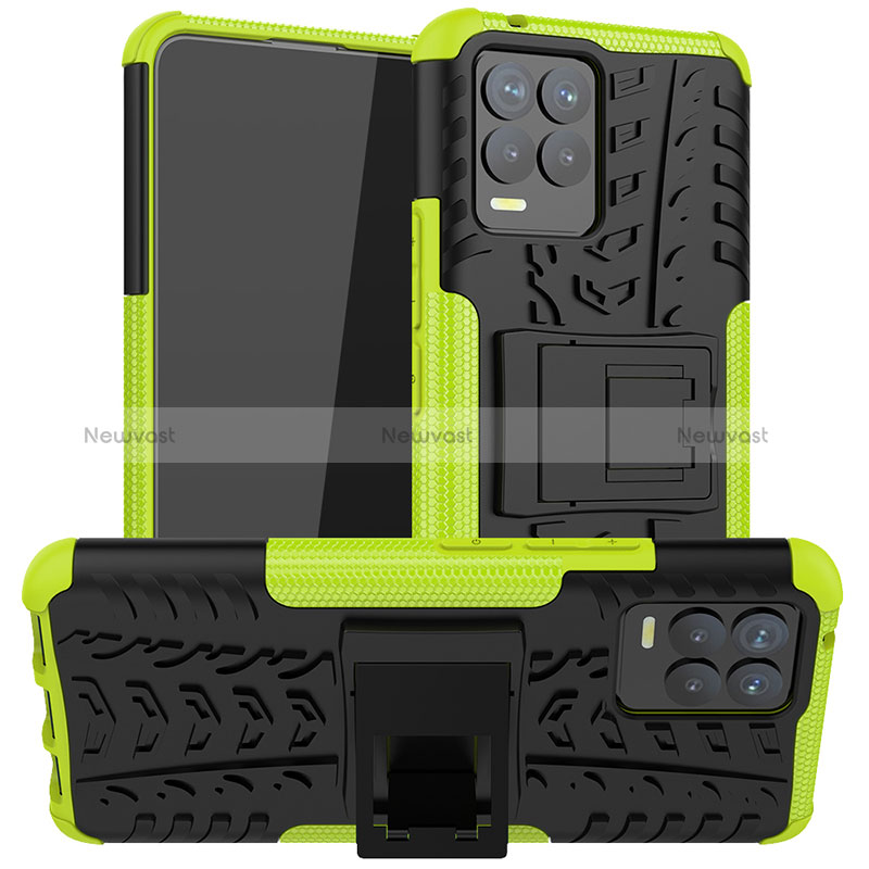 Silicone Matte Finish and Plastic Back Cover Case with Stand JX1 for Realme 8 4G