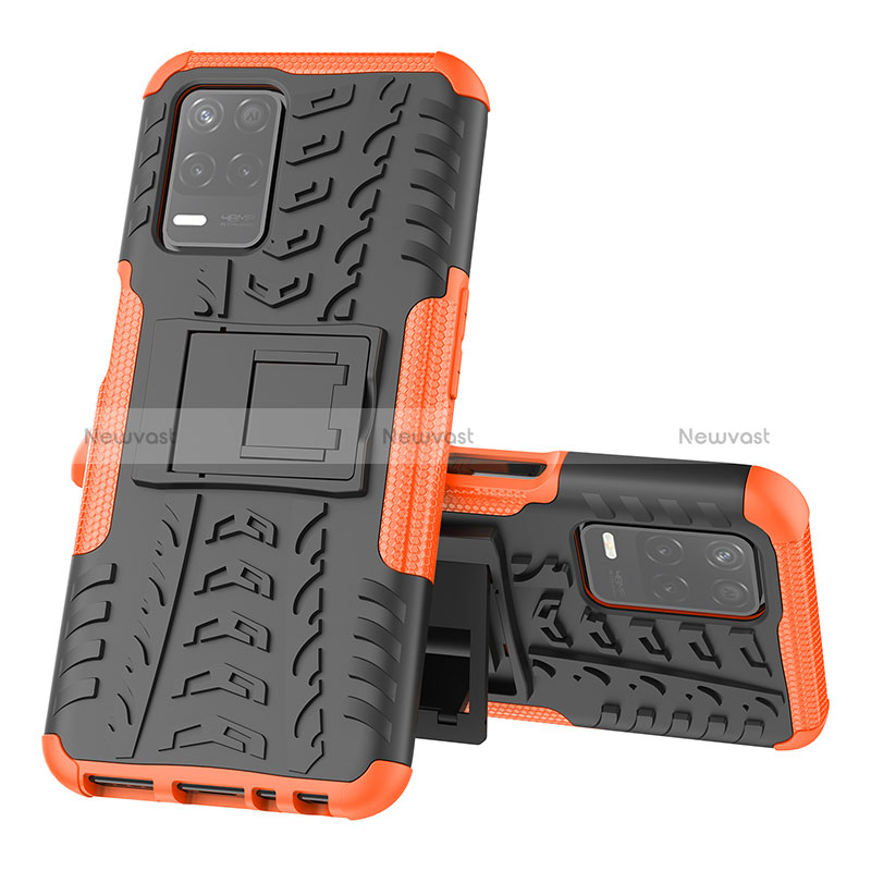 Silicone Matte Finish and Plastic Back Cover Case with Stand JX1 for Realme 9 5G India Orange