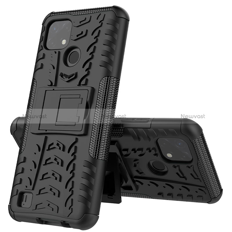 Silicone Matte Finish and Plastic Back Cover Case with Stand JX1 for Realme C11 (2021)