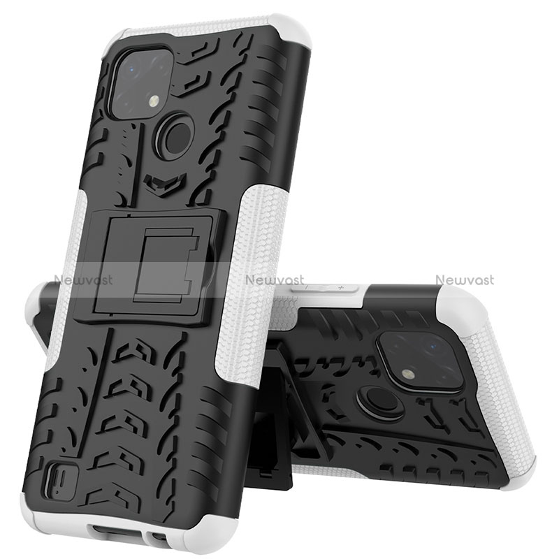 Silicone Matte Finish and Plastic Back Cover Case with Stand JX1 for Realme C11 (2021)