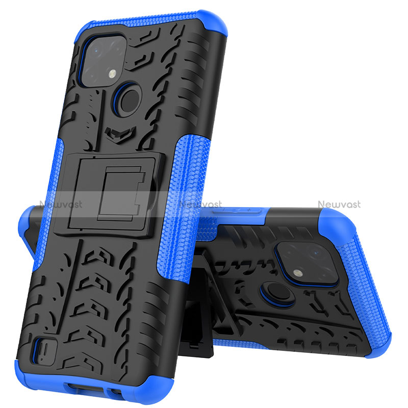 Silicone Matte Finish and Plastic Back Cover Case with Stand JX1 for Realme C11 (2021) Blue