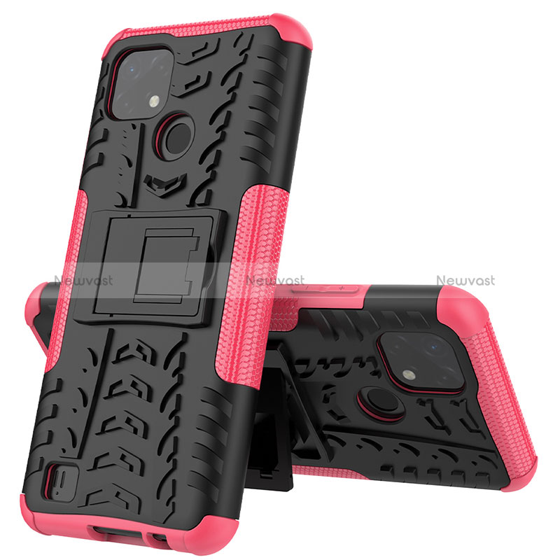 Silicone Matte Finish and Plastic Back Cover Case with Stand JX1 for Realme C11 (2021) Hot Pink