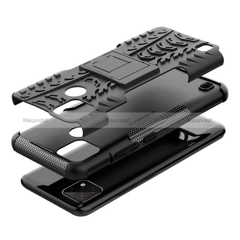 Silicone Matte Finish and Plastic Back Cover Case with Stand JX1 for Realme C21Y