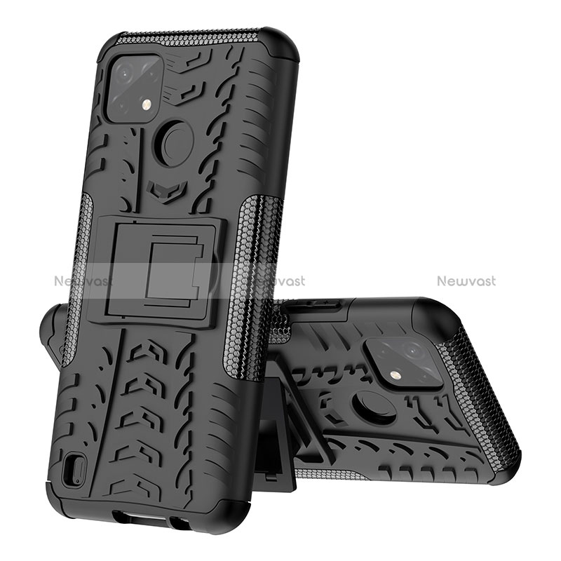 Silicone Matte Finish and Plastic Back Cover Case with Stand JX1 for Realme C21Y Black