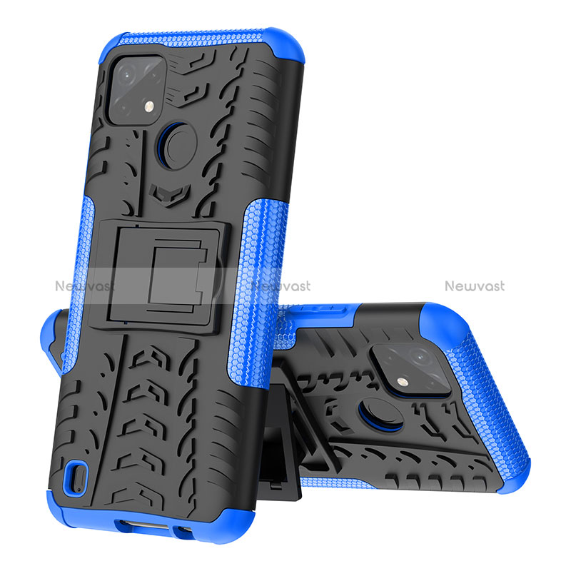 Silicone Matte Finish and Plastic Back Cover Case with Stand JX1 for Realme C21Y Blue